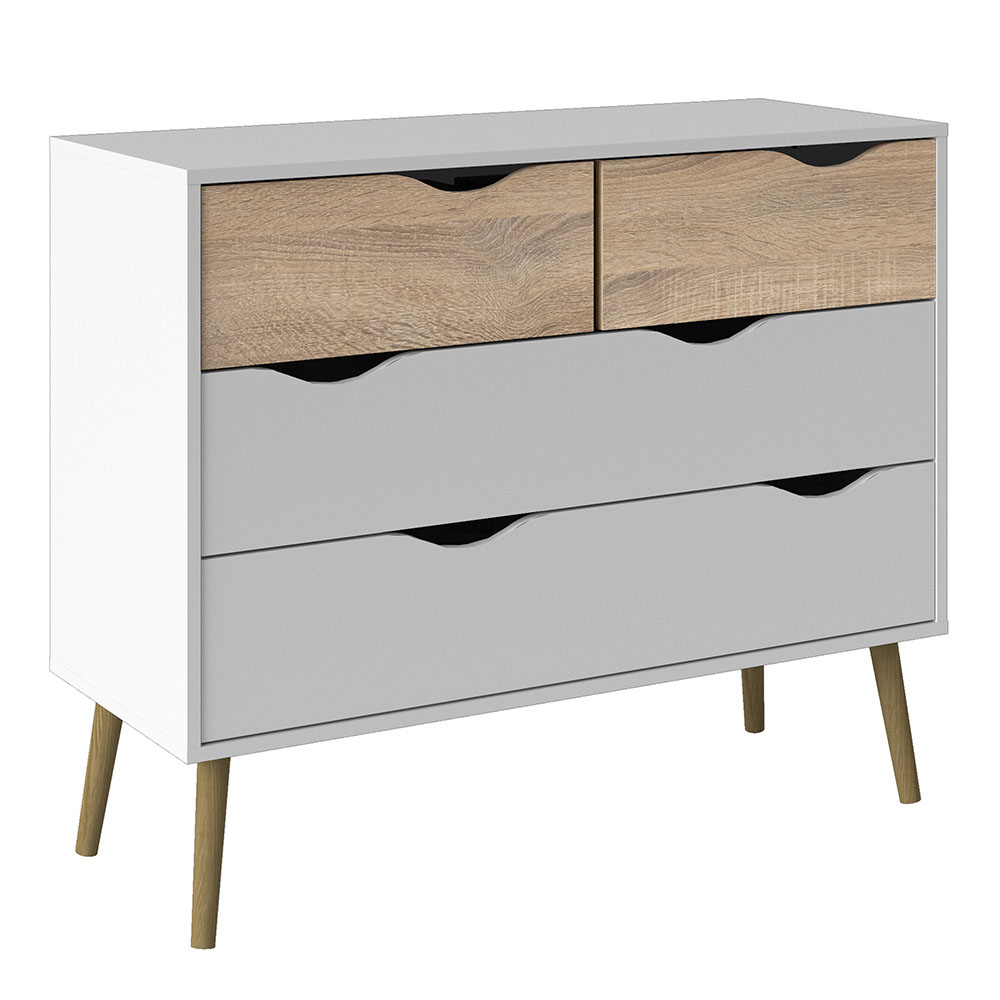 Oslo Chest of 4 Drawers (2+2) White and Oak